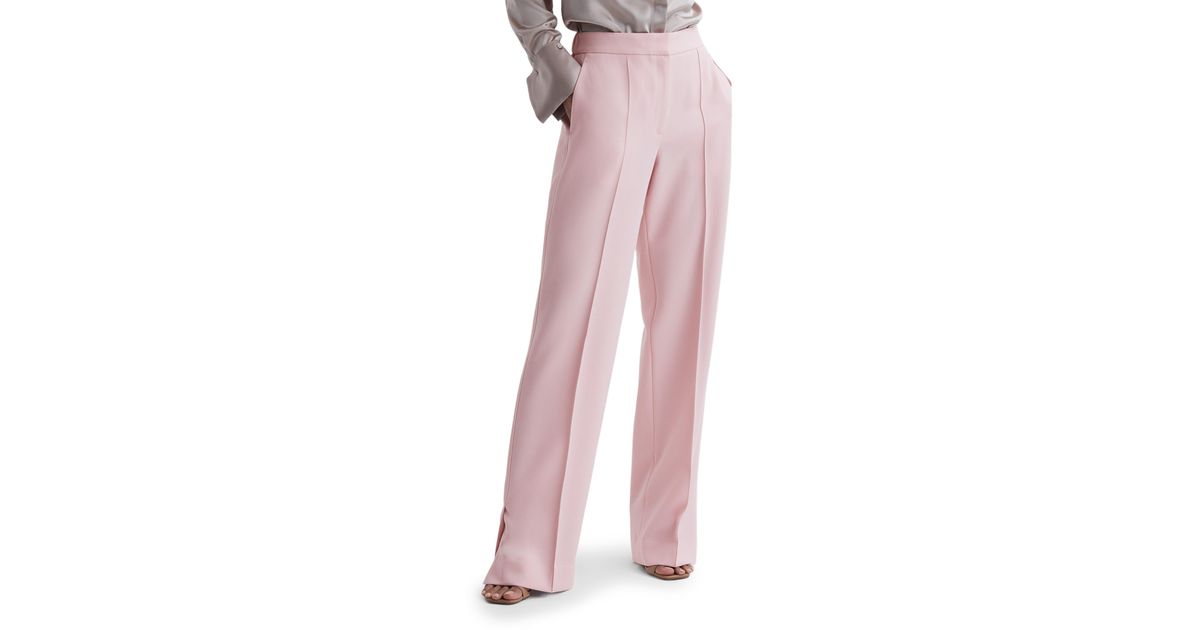Reiss Marina Wide Leg Slit Hem Trousers in Pink | Lyst