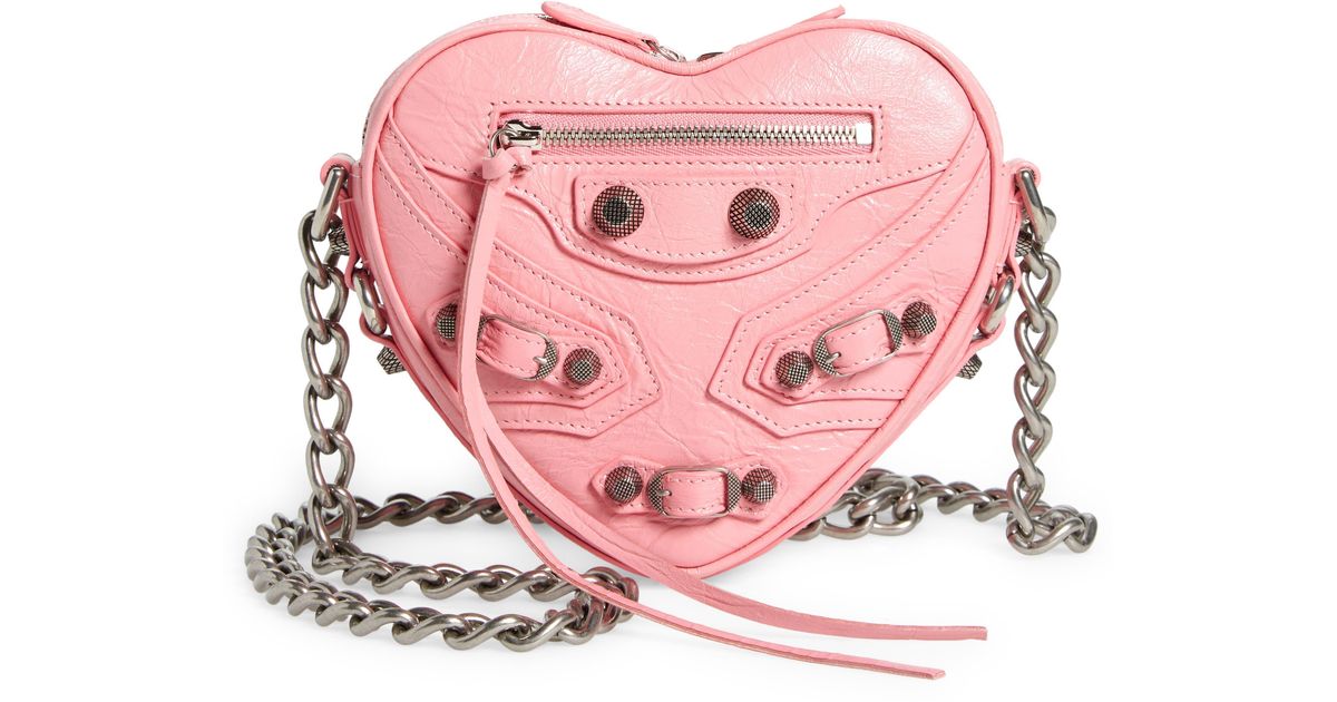 Balenciaga Mini Le Cagole Leather Heart Crossbody Bag in Pink | Lyst