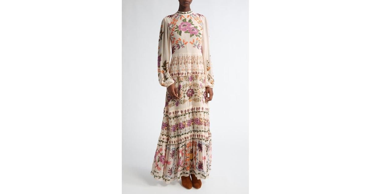 FARM Rio Winter Garden Ruffle Long Sleeve Maxi Dress in Natural | Lyst