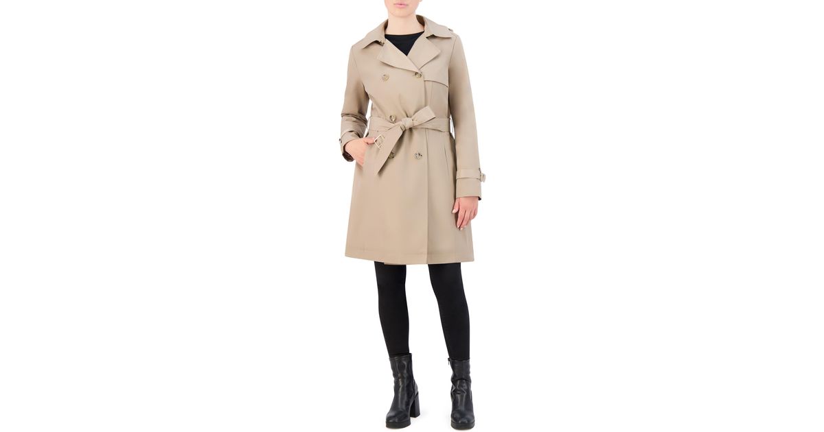 Cole Haan Insulated Double Breasted Hooded Trench Coat in Natural Lyst