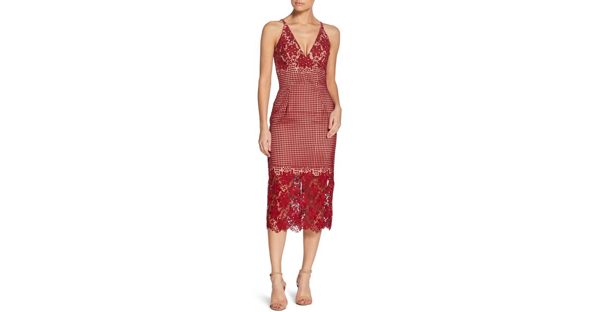 dress the population aurora lace tea length dress
