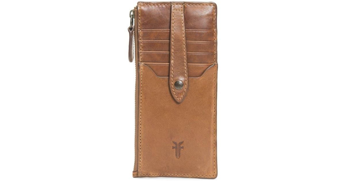 Fray Wallet Frye Slim Leather Snap Card Wallet in Brown | Lyst