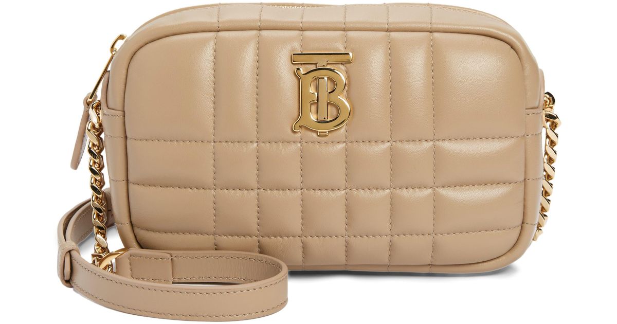 Burberry Mini Lola Quilted Leather Camera Bag in Natural | Lyst