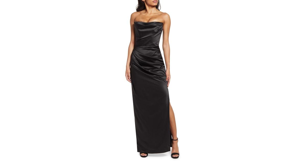 House Of Cb Adrienne Satin Strapless Gown in Black | Lyst