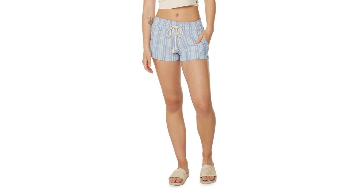 Roxy Oceanside Stripe Linen Blend Shorts in Blue | Lyst