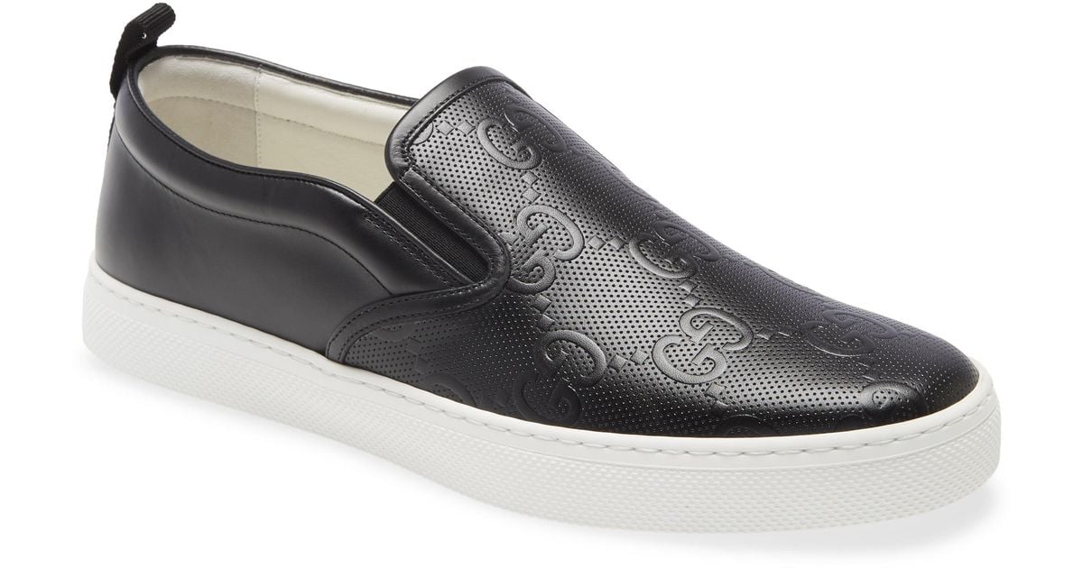Gucci GG Embossed Leather Slipon Sneaker in Black for Men Lyst