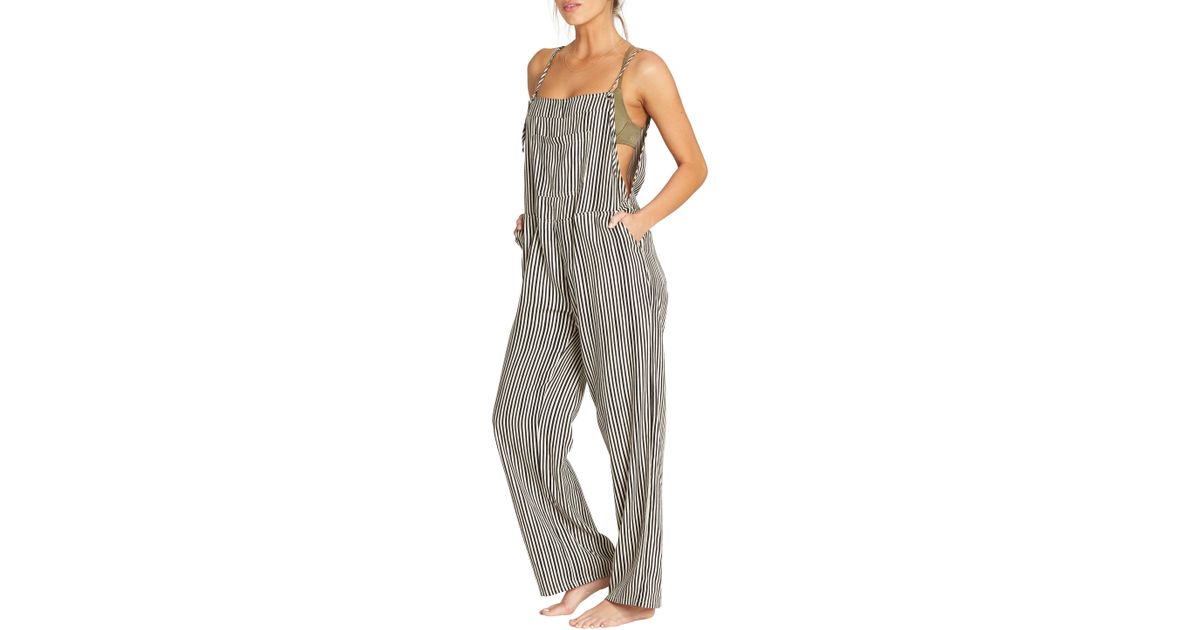 wild honey pinstripe flared dungaree jumpsuit