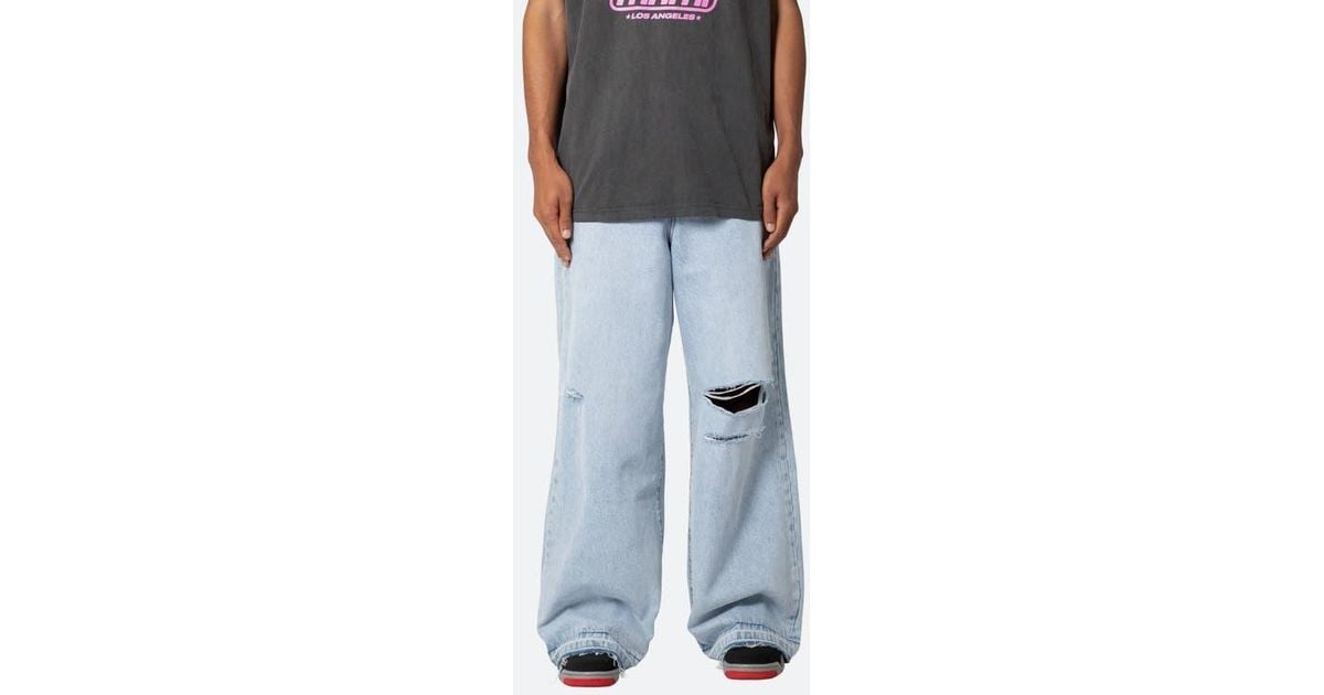 MNML Baggy Rave Ripped Wide Leg Jeans in Blue for Men | Lyst