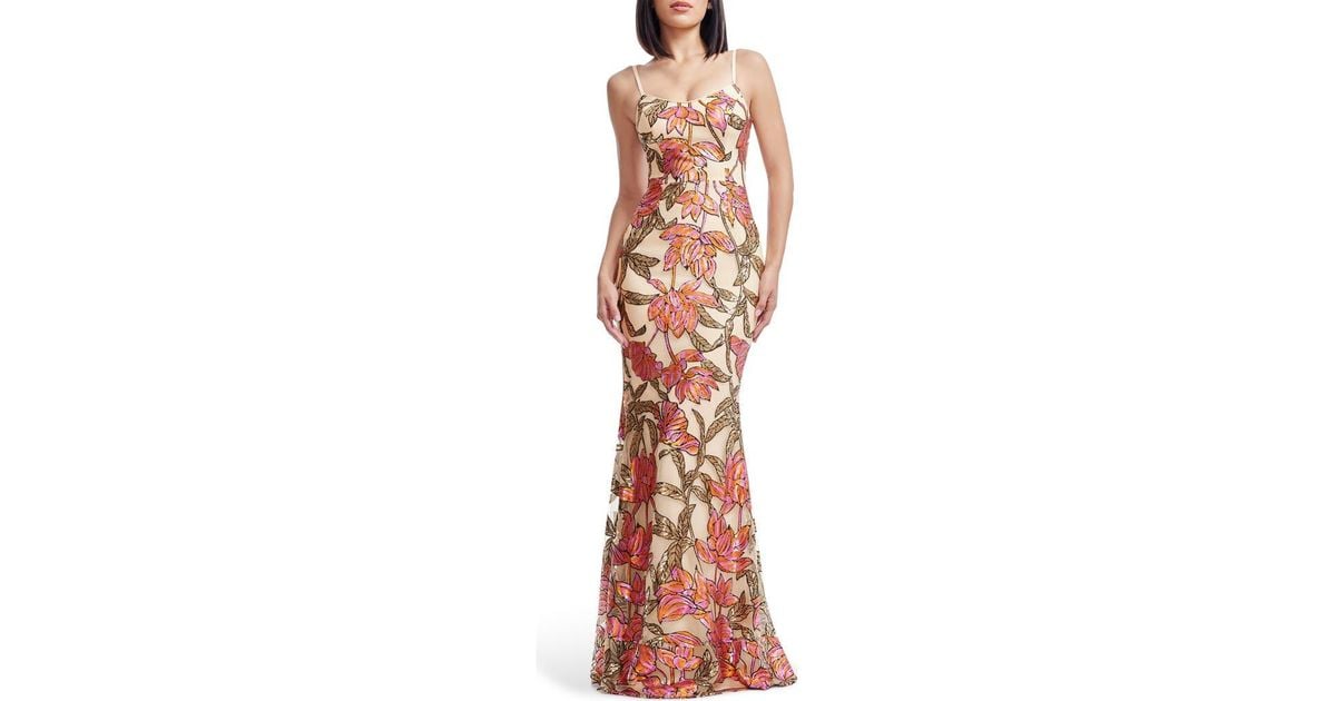open lace back dress Giovanna Sequin Placement Gown – Dress the Population