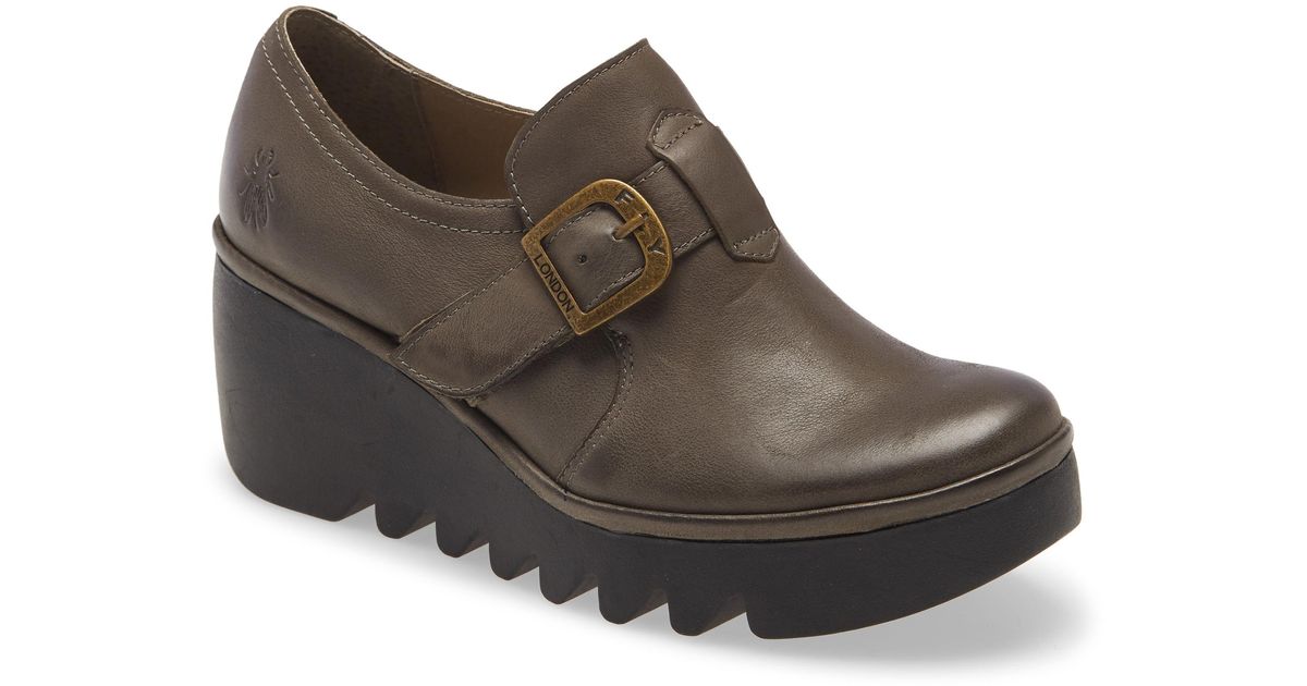 Fly London Leather Belk Wedge Loafer in Brown Lyst