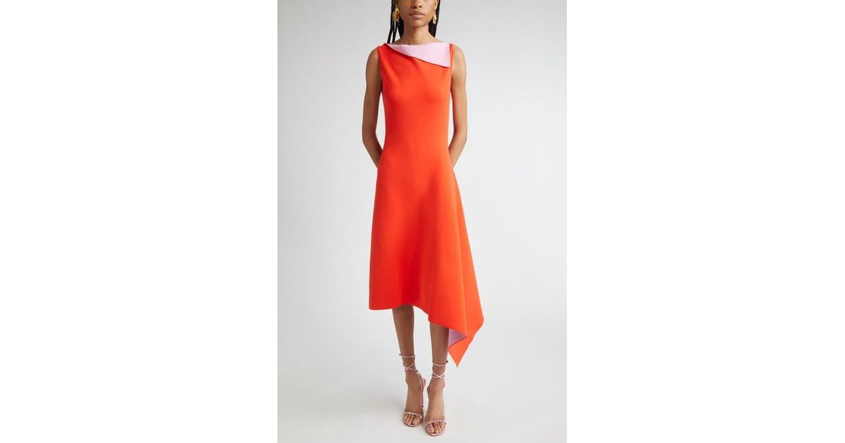oscar de la renta draped printed stretch jersey midi dress Oscar de la Renta Draped Double Face Jersey Dress in Red