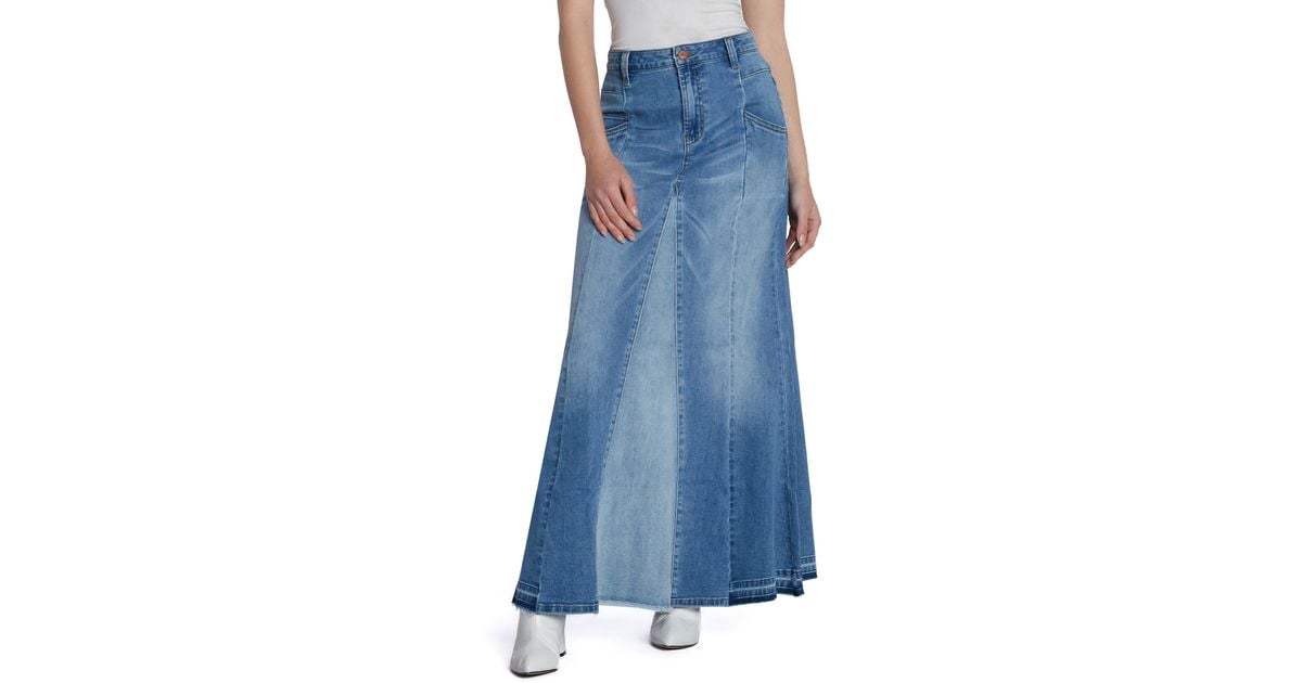 Wash Lab Denim Bliss Flare Denim Maxi Skirt in Blue | Lyst