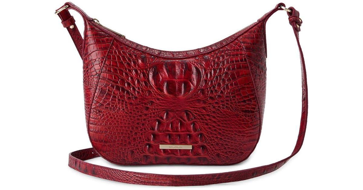 Brahmin Corinne Croc Embossed Leather Crossbody in Red | Lyst