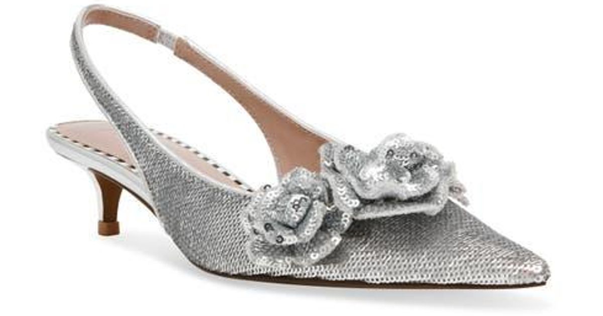 Betsey Johnson Aurorra Slingback Pointed Toe Kitten Heel Pump in White