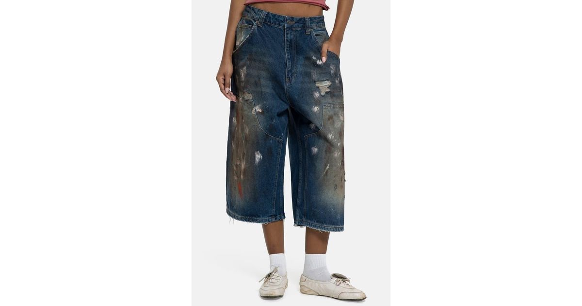 Jaded London Painted Colossus Crop Wide Leg Jeans in Blue | Lyst