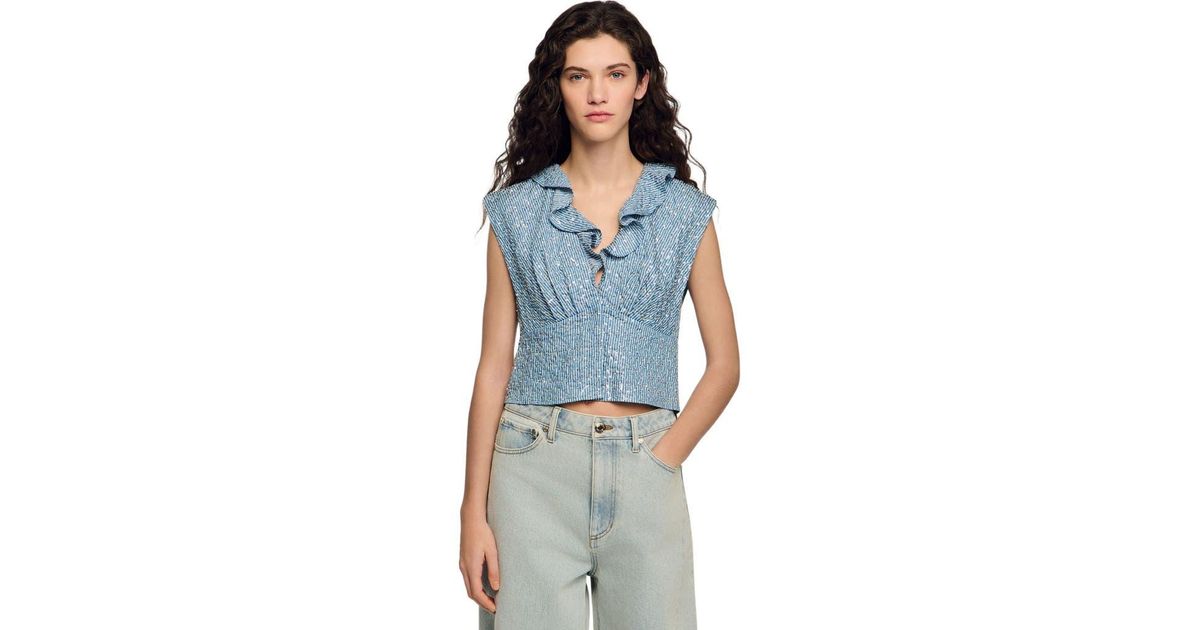 Sandro Sequin Top in Blue | Lyst