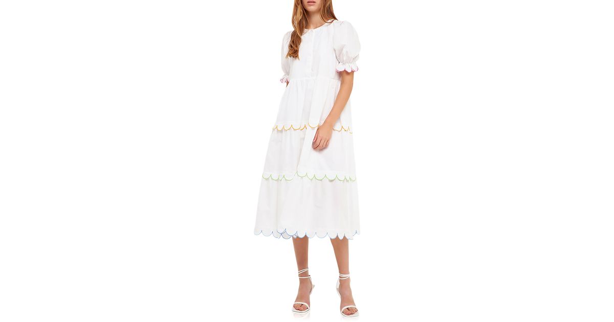 English Factory Contrast Scalloped Trim Cotton Midi Dress in White Lyst