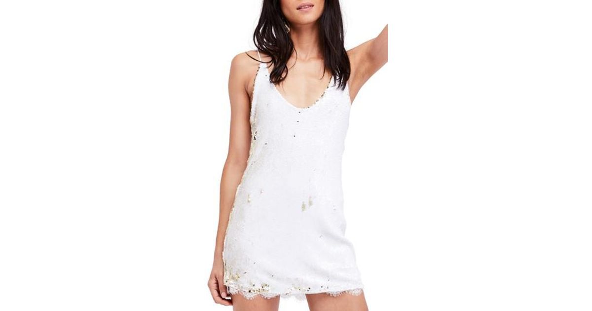 seeing double sequin slip dress ivory