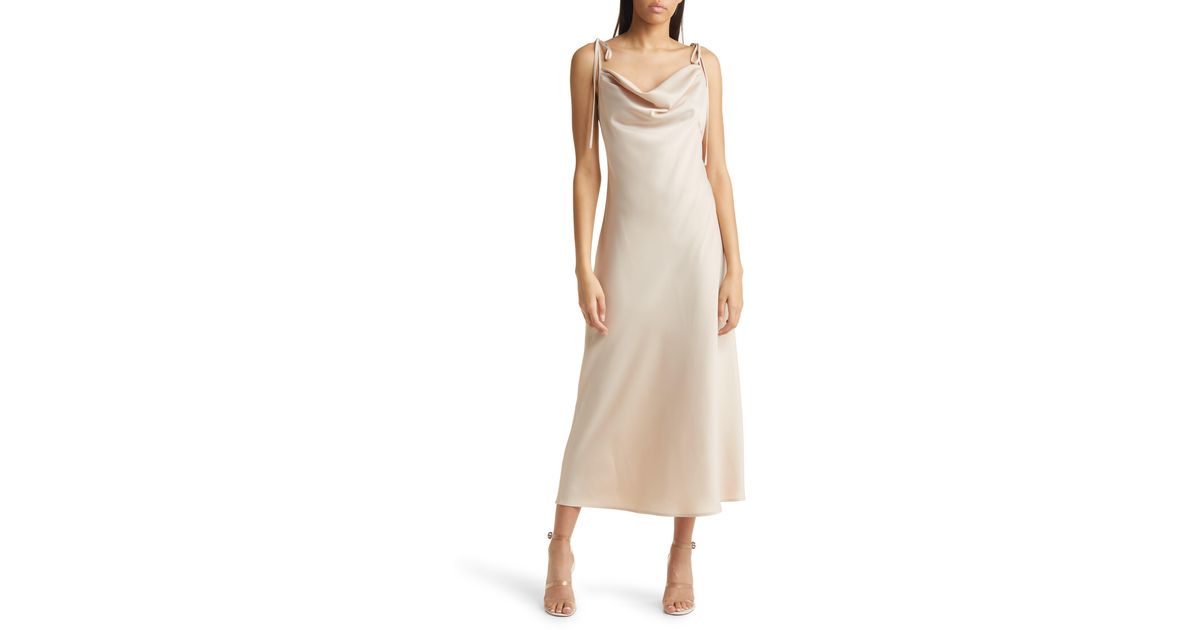 Wayf The Beverly Cowl Neck Midi Dress in Natural | Lyst