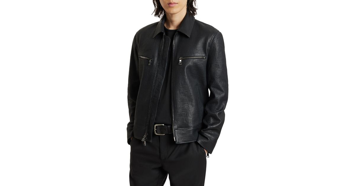 John Varvatos Tilden Embossed Leather Jacket in Black for Men | Lyst