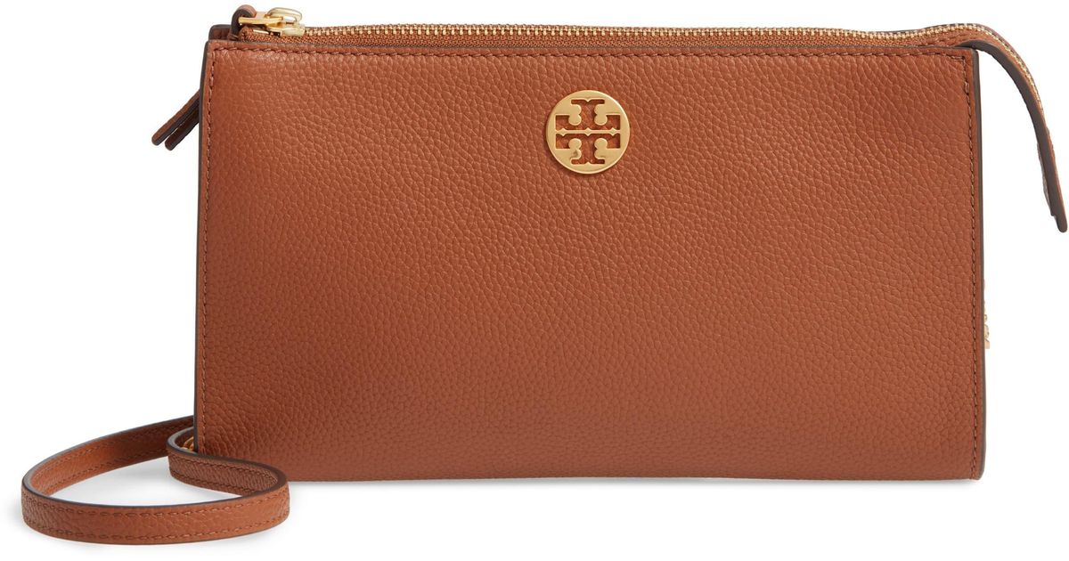 Tory Burch Mini Everly Leather Crossbody Bag in Brown - Lyst