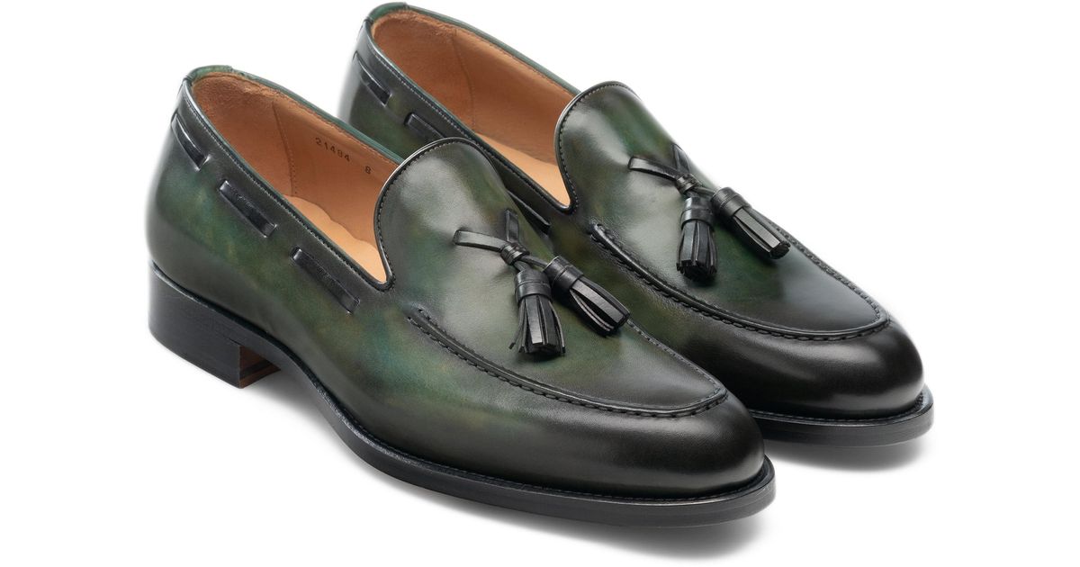 Magnanni Leather Burnished Tassel Loafers in Green for Men Lyst