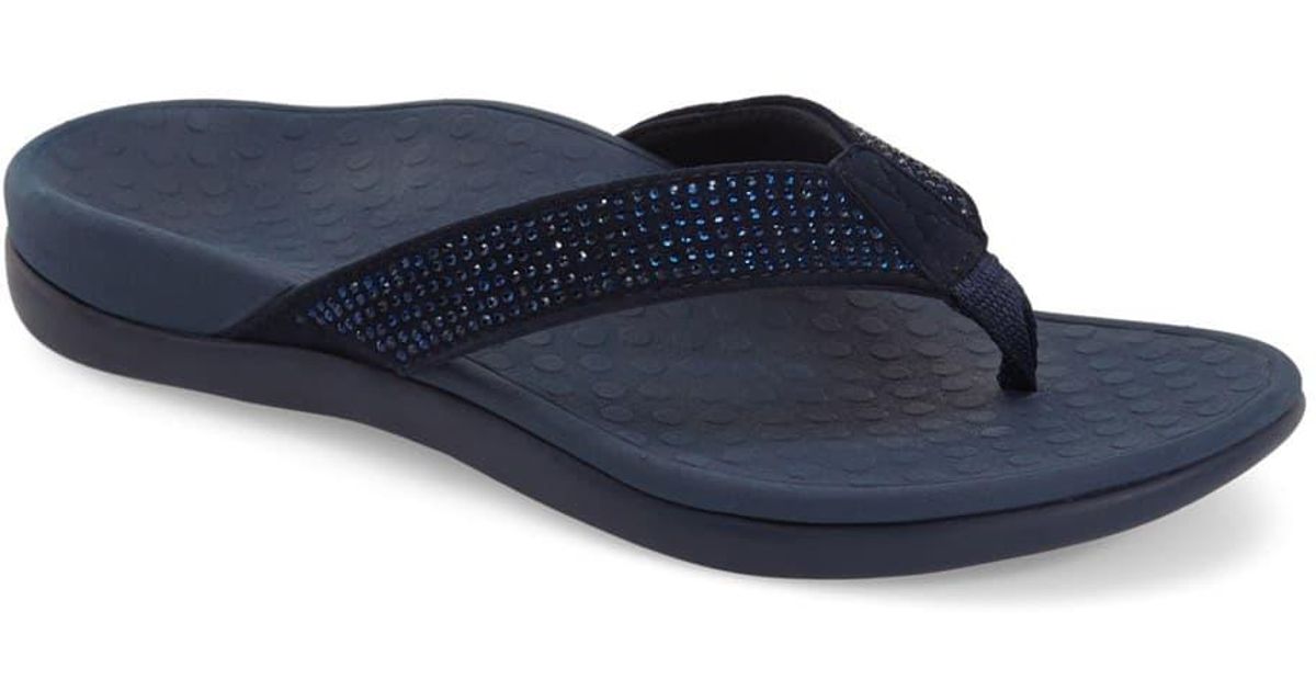 Vionic Tide Rhinestones Flip Flops in Navy Leather (Black) Lyst