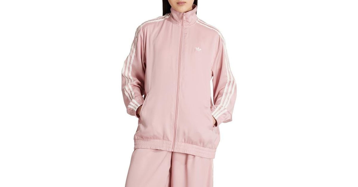 Adidas Ruffle adidas Ruffle 3-Stripes Satin Track Jacket in Pink | Lyst