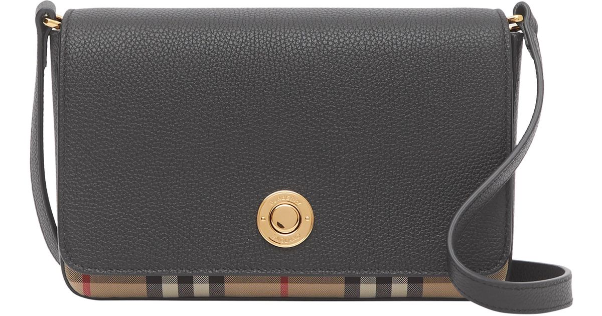 Burberry Small Leather & Vintage Check Crossbody Bag in Gray Lyst