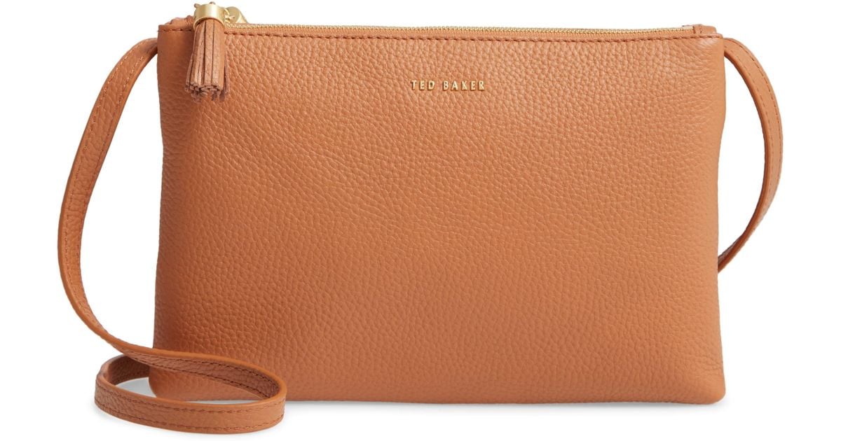 Ted Baker Tassel Leather Double Zip Cross Body Bag in Tan (Brown) Lyst