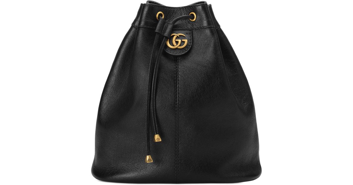 Leather Convertible Bucket Bag in Nero 