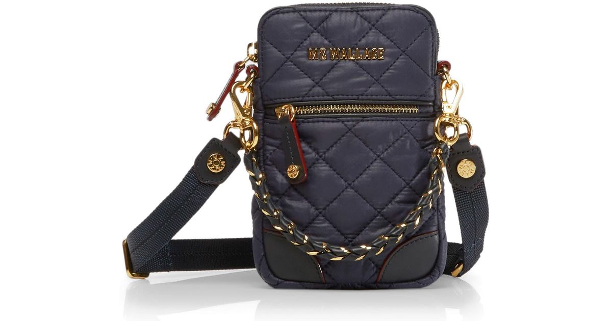Mz Wallace Patent Quilted Micro Crossbody Bag In Black Lacquer/black