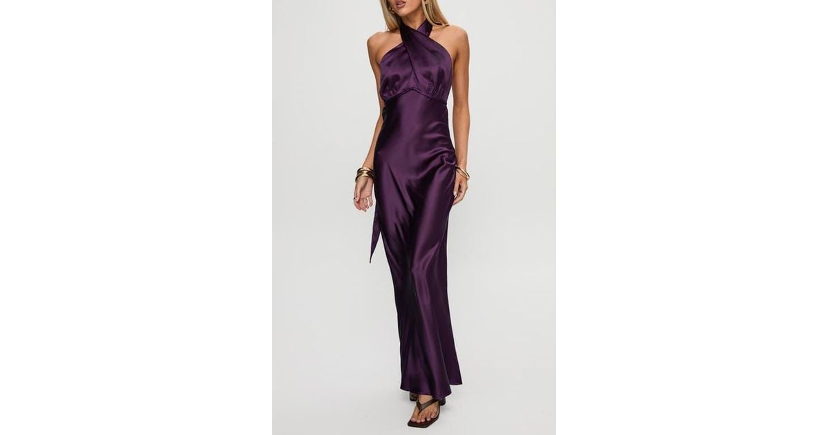 Princess Polly Rosaminta Satin Halter Dress in Purple | Lyst