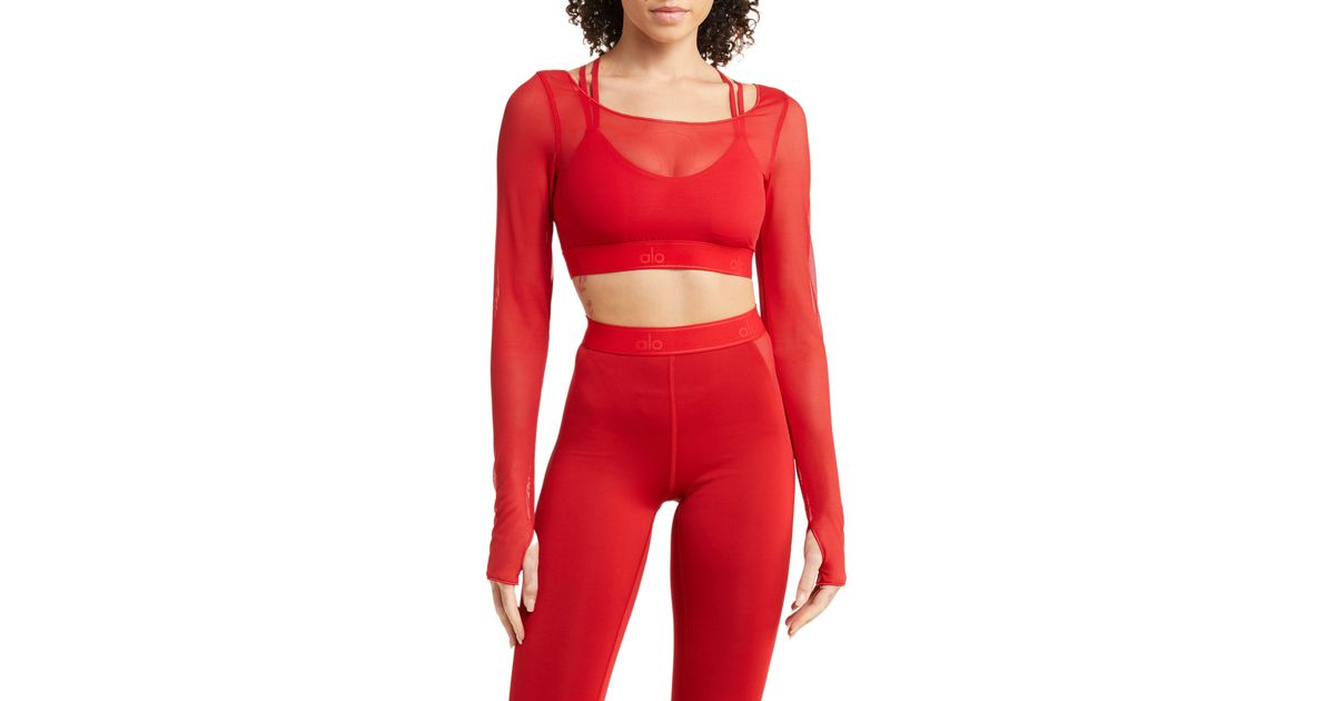 Alo Yoga Airlift Ballet Dream Long Sleeve Bra Top in Red | Lyst