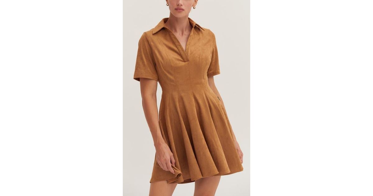 Crescent Fit And Flare Polo Suede Mini Dress in Brown | Lyst