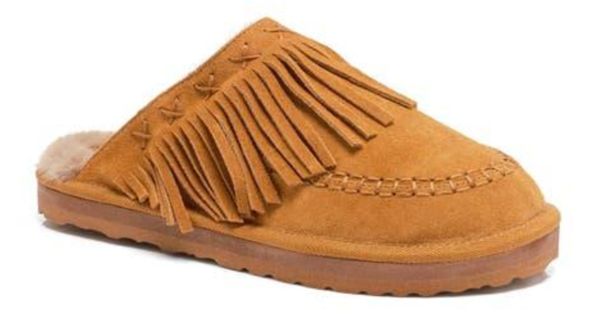 Free People Fallon Fringe Faux Fur Mule Slipper in Brown | Lyst