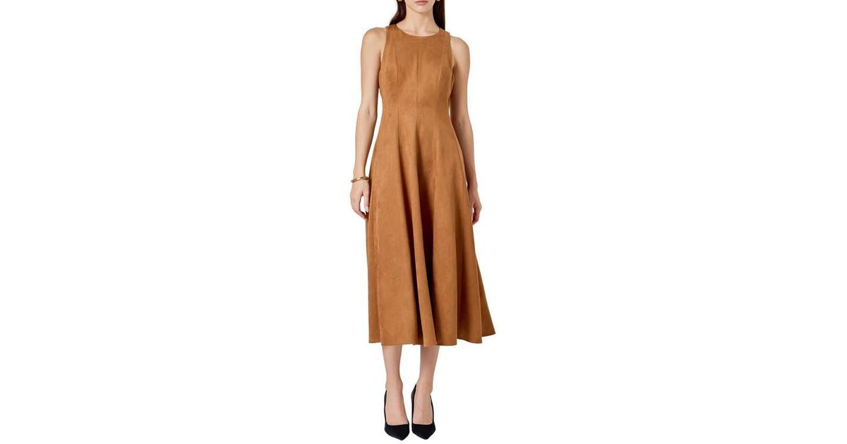 Endless Rose Sleeveless Faux Suede Midi Dress in Brown | Lyst Endless Rose Sleeveless Faux Suede Midi Dress in Brown | Lyst