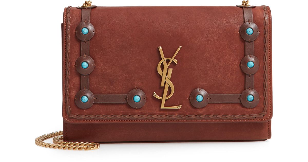 Saint Laurent Leather Kate Monogram Ysl Medium Stone Stud Chain Shoulder Bag In Brown Lyst