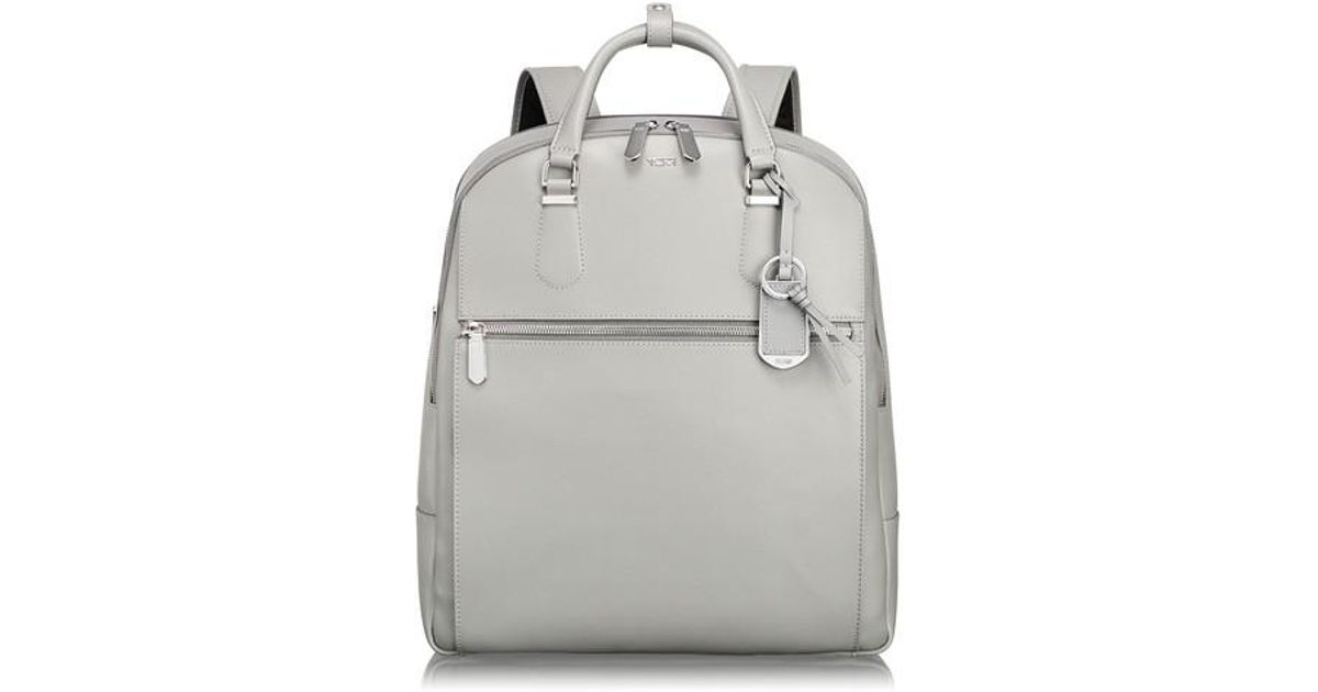 light grey leather backpack