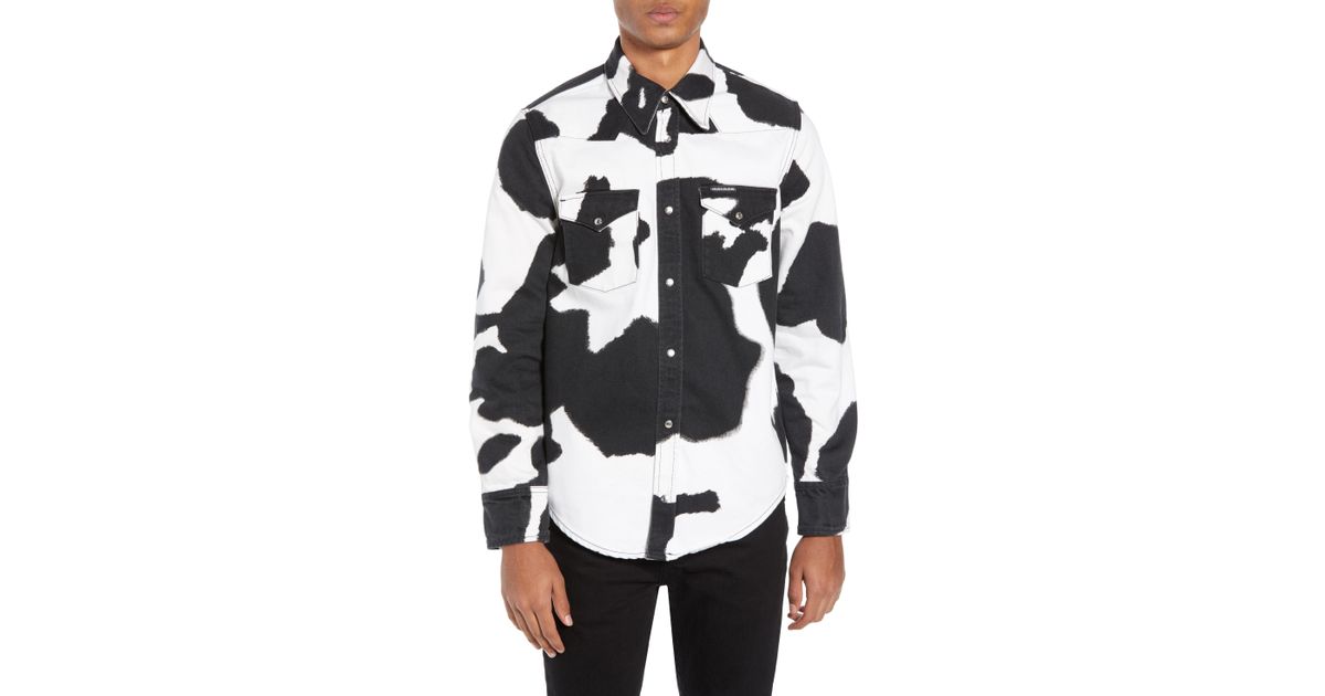 Calvin Klein Cow Print Western Shirt In White For Men Lyst