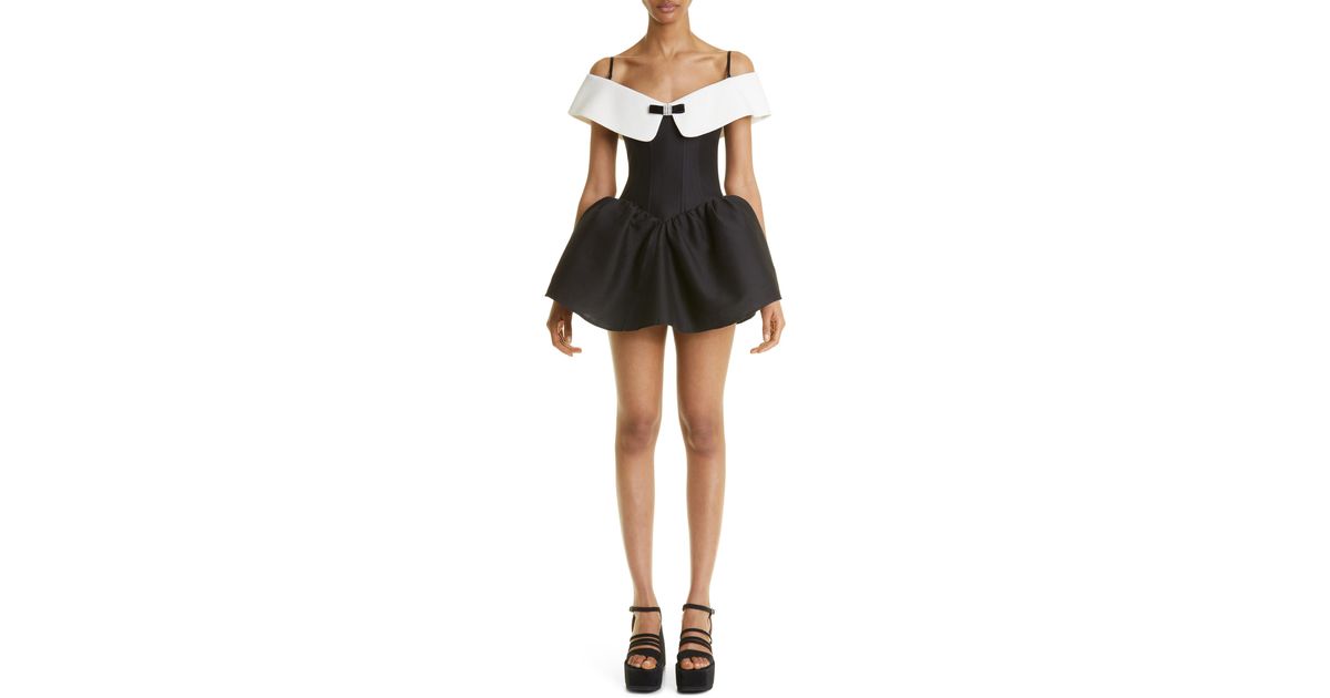 shushu tong black off the shoulder mini dress Shushu/tong Off-the-shoulder Gathered Woven Mini Dress