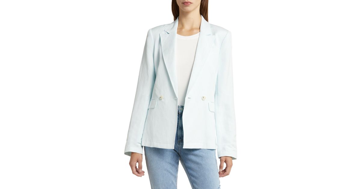 PAIGE Dawson Double Breasted Linen Blend Blazer in Blue | Lyst