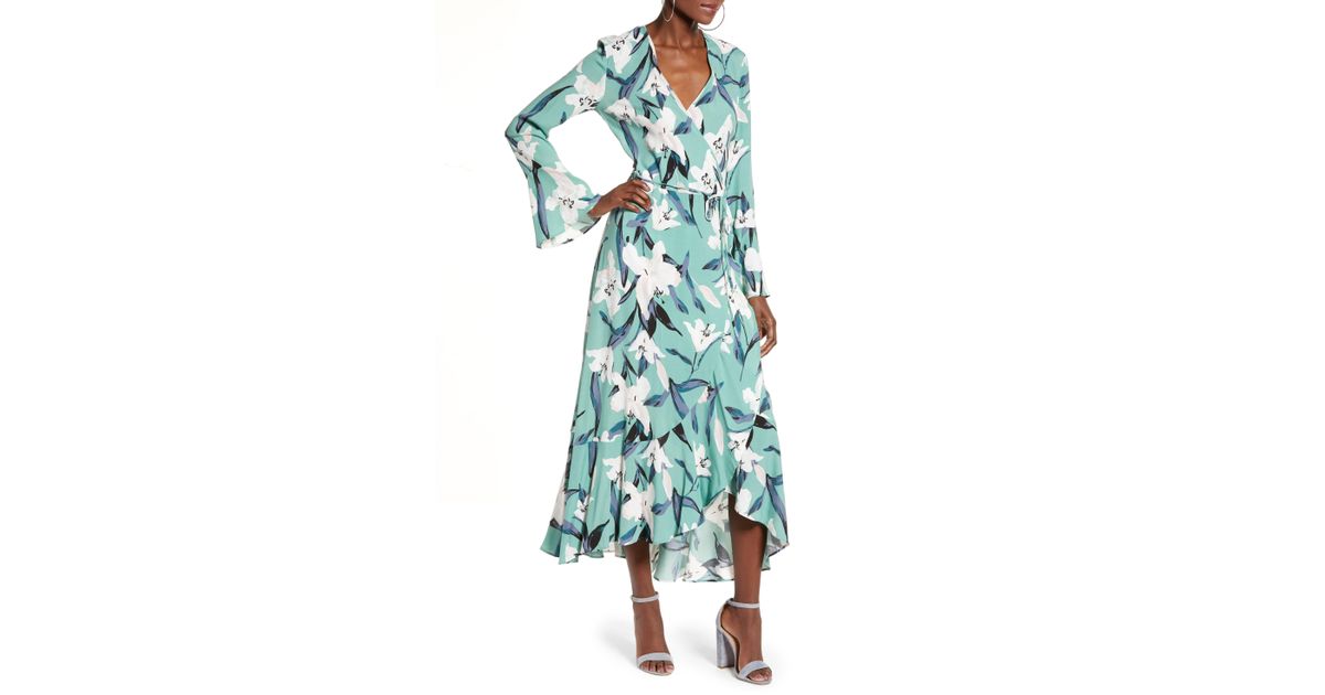 bell sleeve wrap midi dress leith