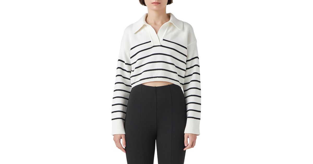 Grey Lab Stripe Cotton Blend Crop Sweater in Gray | Lyst