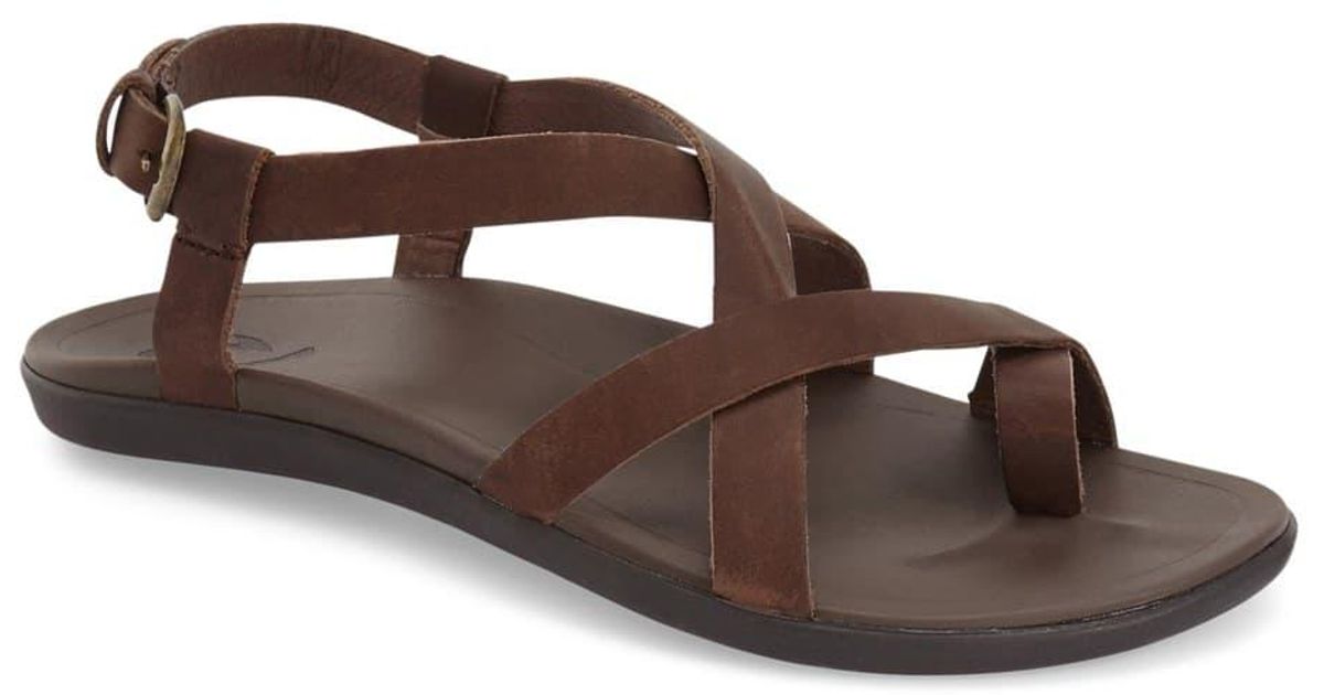Olukai Leather 'upena' Flat Sandal in Bronze Leather (Brown) - Lyst