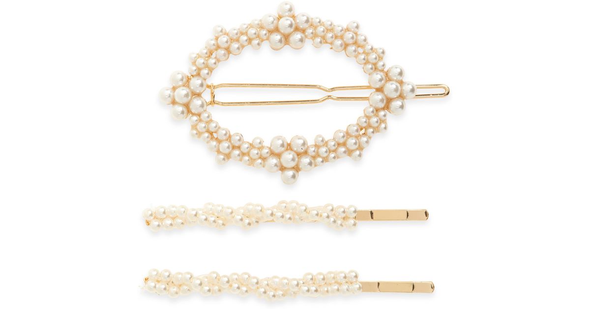 Tasha Assorted 3pack Pearly Bead Hair Clips in White Lyst