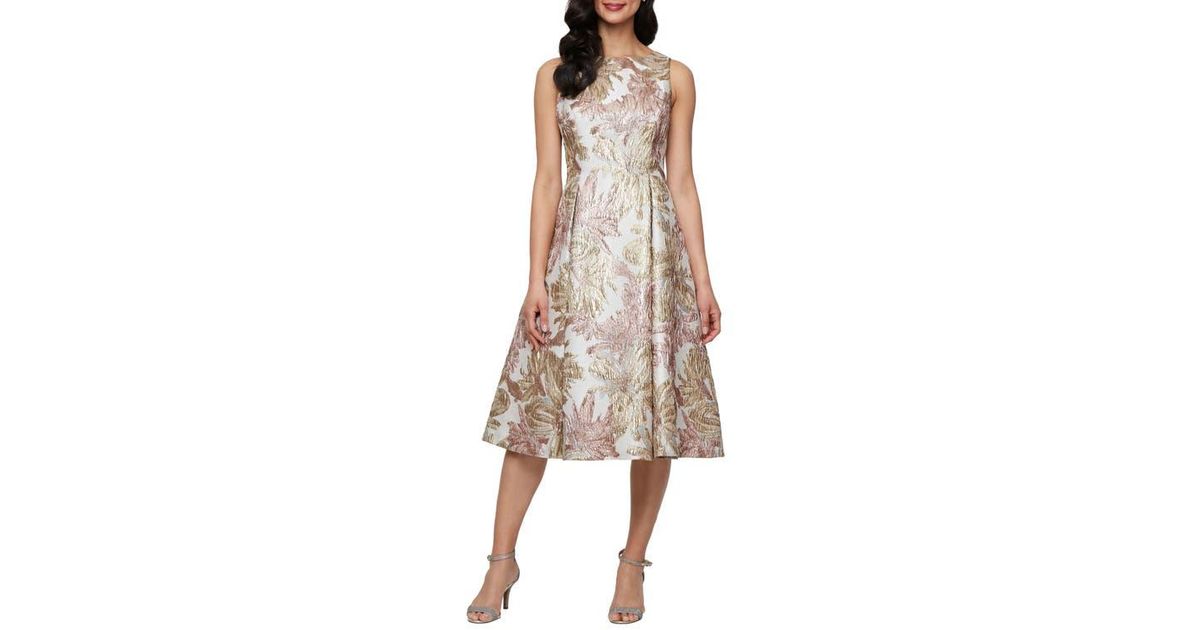 Alex Evenings Metallic Floral Jacquard Fit Flare Cocktail Dress