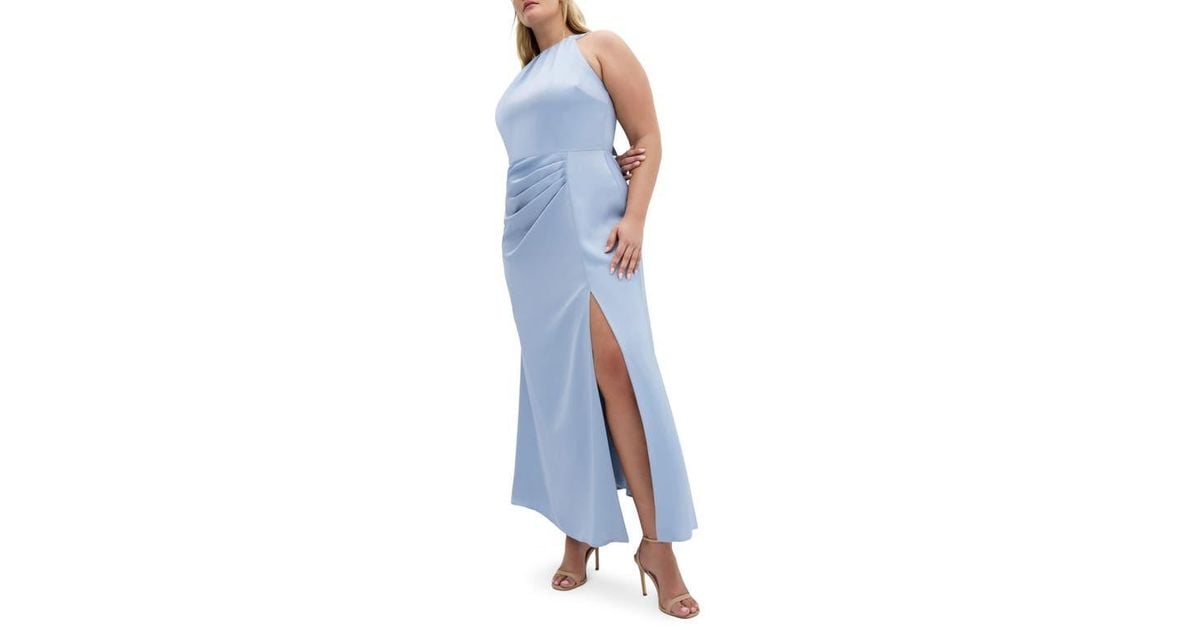 City Chic Celina Halter Neck Satin Maxi Dress in Blue | Lyst