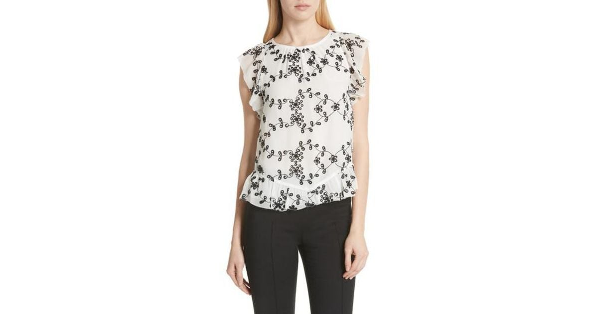 Large Joie Womens Candida Silk Lace Top Caviar