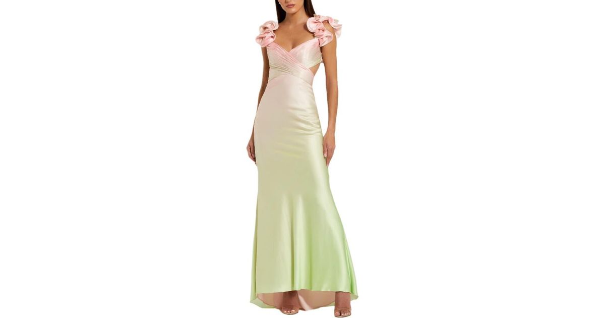 Mac Duggal Charmeuse Ombre Gown With Ruffle Straps And Crossover Bodice in  Green | Lyst